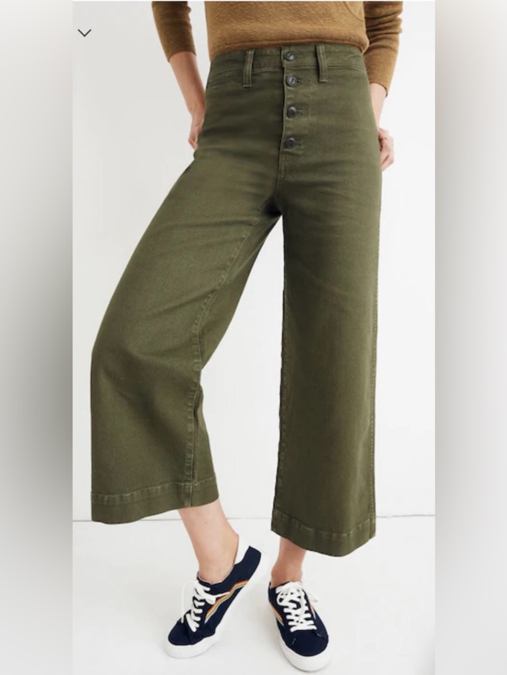 Madewell Green Button-Front Emmett Wide Leg Pants. Missing One Button!